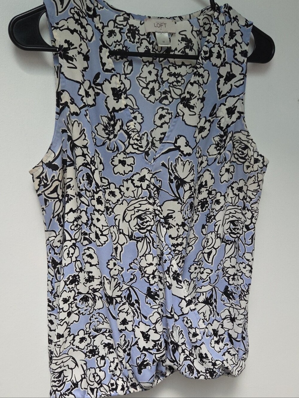 LOFT Light Blue Floral Sleeveless Blouson Draped Front Camisole